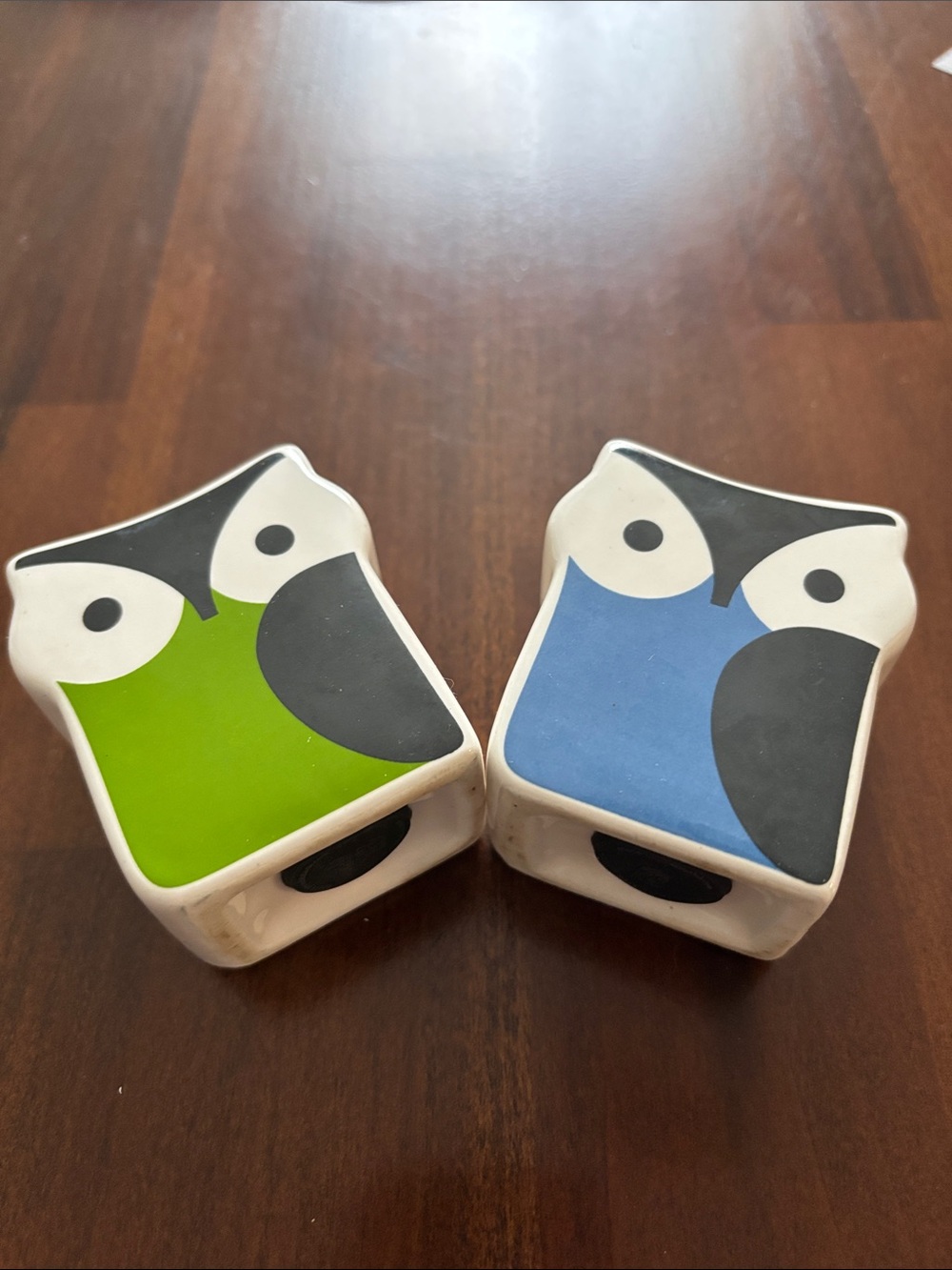 Orla Kiely Ceramic Owl Blue and Green Salt and Pepper Shakers